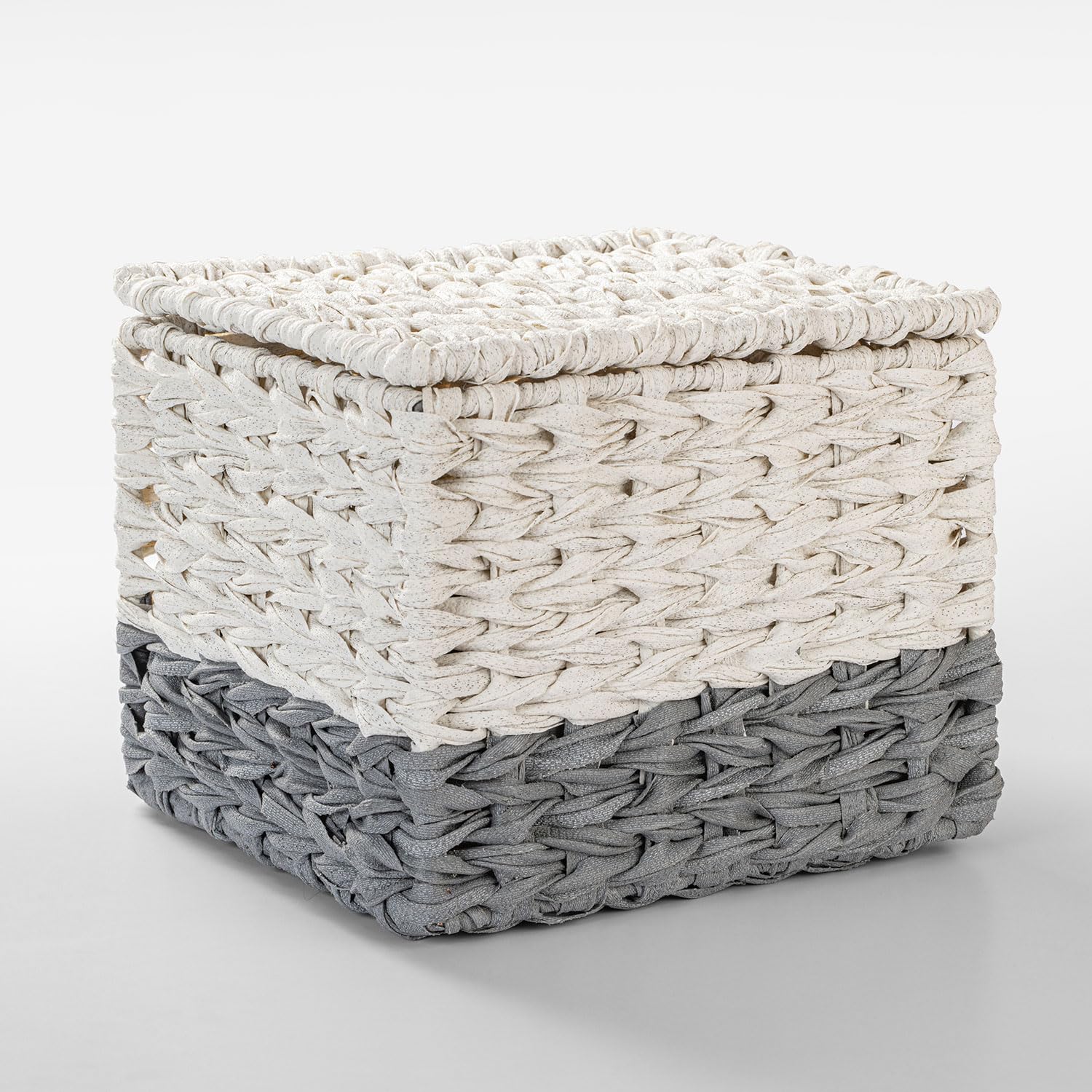 Spread Spain Waterproof Synthetic Rattan Dustbin | Premium Handwoven Waste Bin for Home, Office & Bathroom | Durable & Stylish Storage Solution - Off White Grey 2