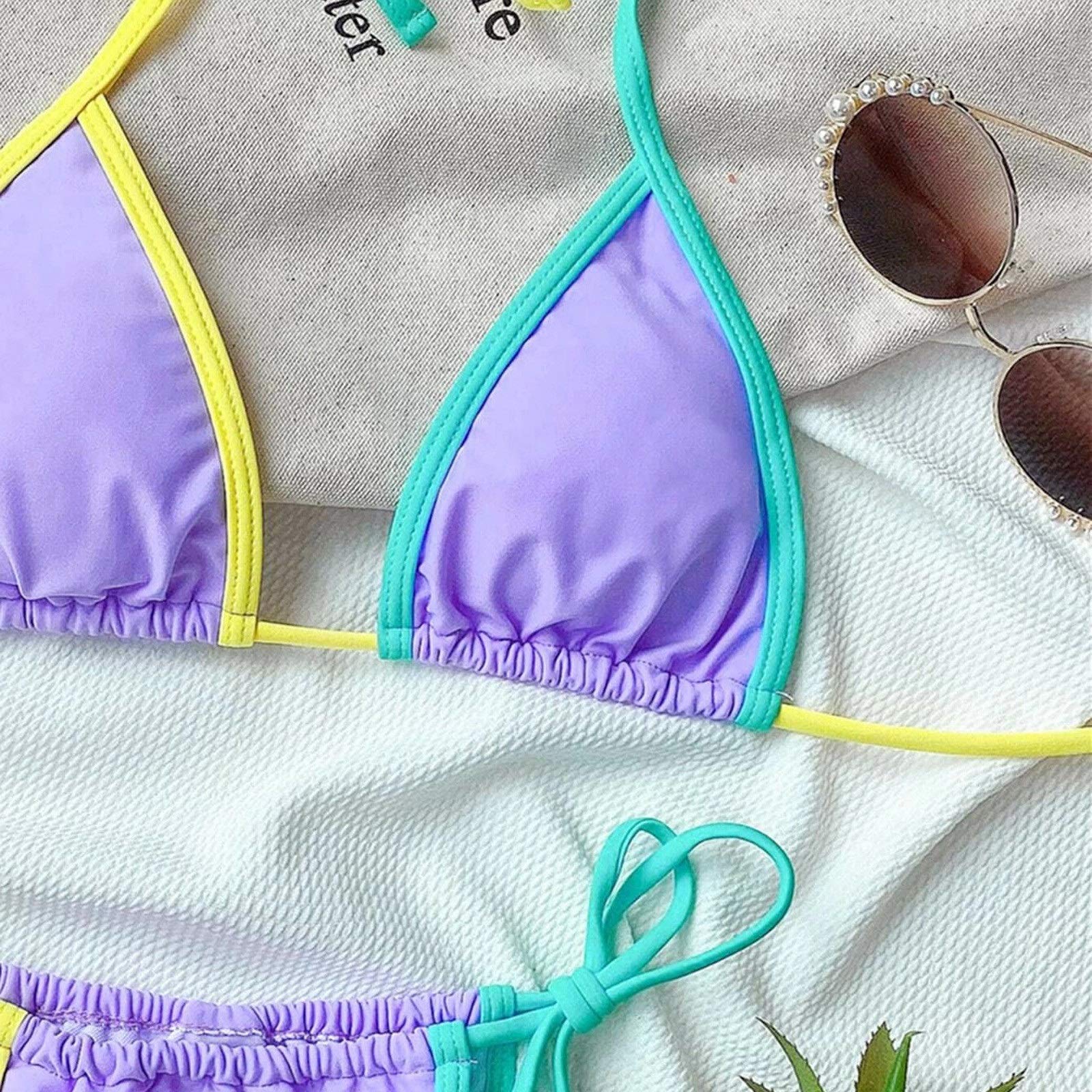 Patchworkowe stringi mikro bikini damskie seksowne bandażowe bikini Set Push Up wyściełane stroje kąpielowe strój kąpielowy z wysokim stanem (kolor: czarny, rozmiar: mały) (różowy S)