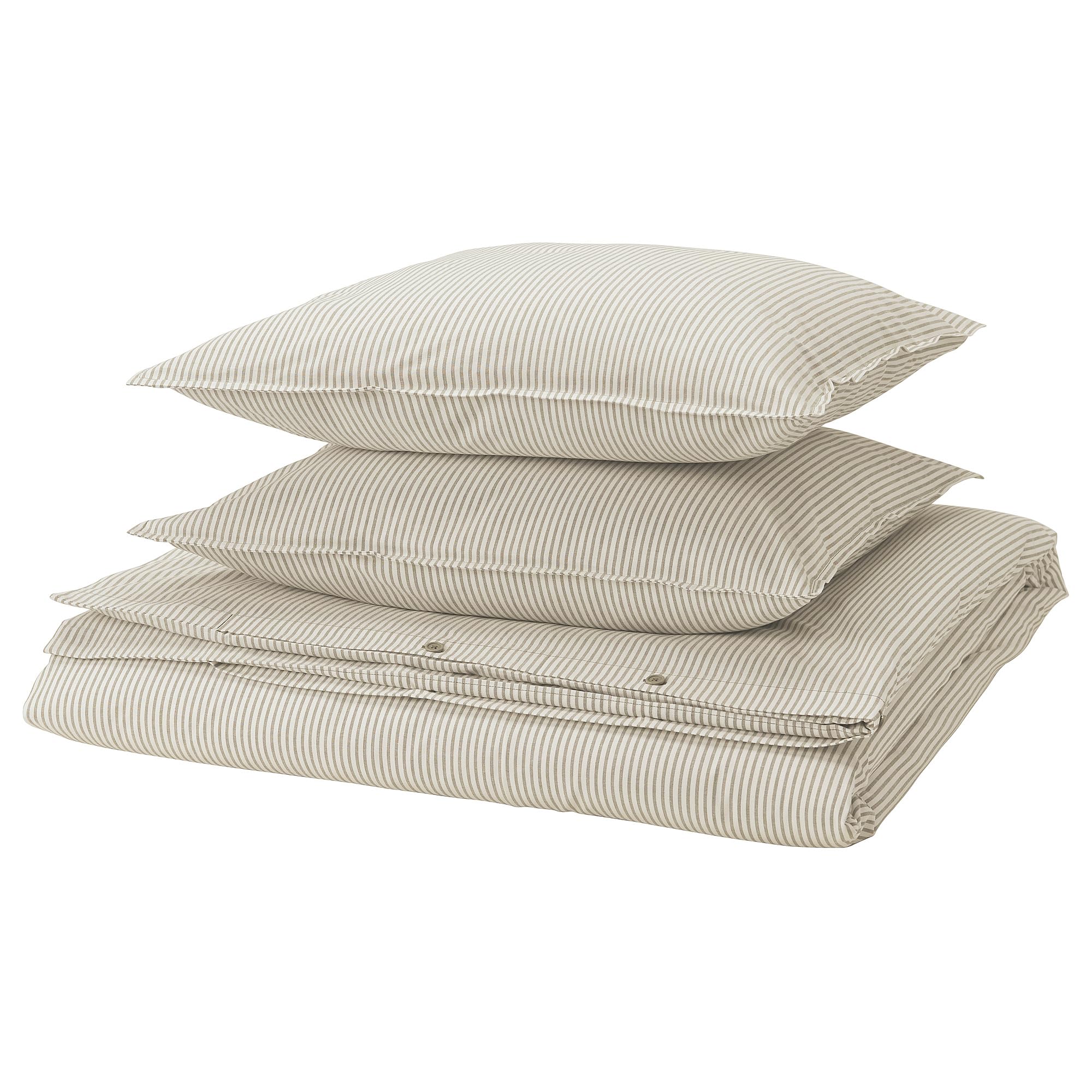 Housse de couette et 2 taies SOLFIBBLA blanc beige rayé 240x220 cm