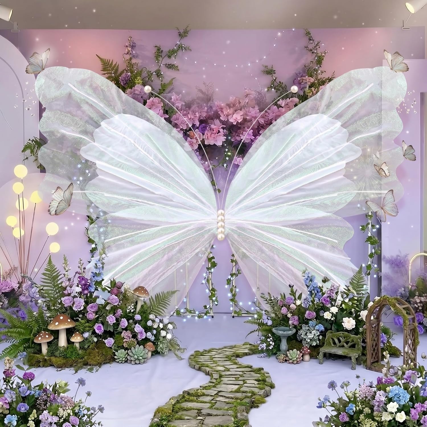 SmoothNovelty 71 Inch Giant Butterfly Party Decoration Large Mariposas Grandes para Decor Big 3D Silk Butterfly Backdrop for Birthday Party Wedding Photo Booth(White, Classic Style)