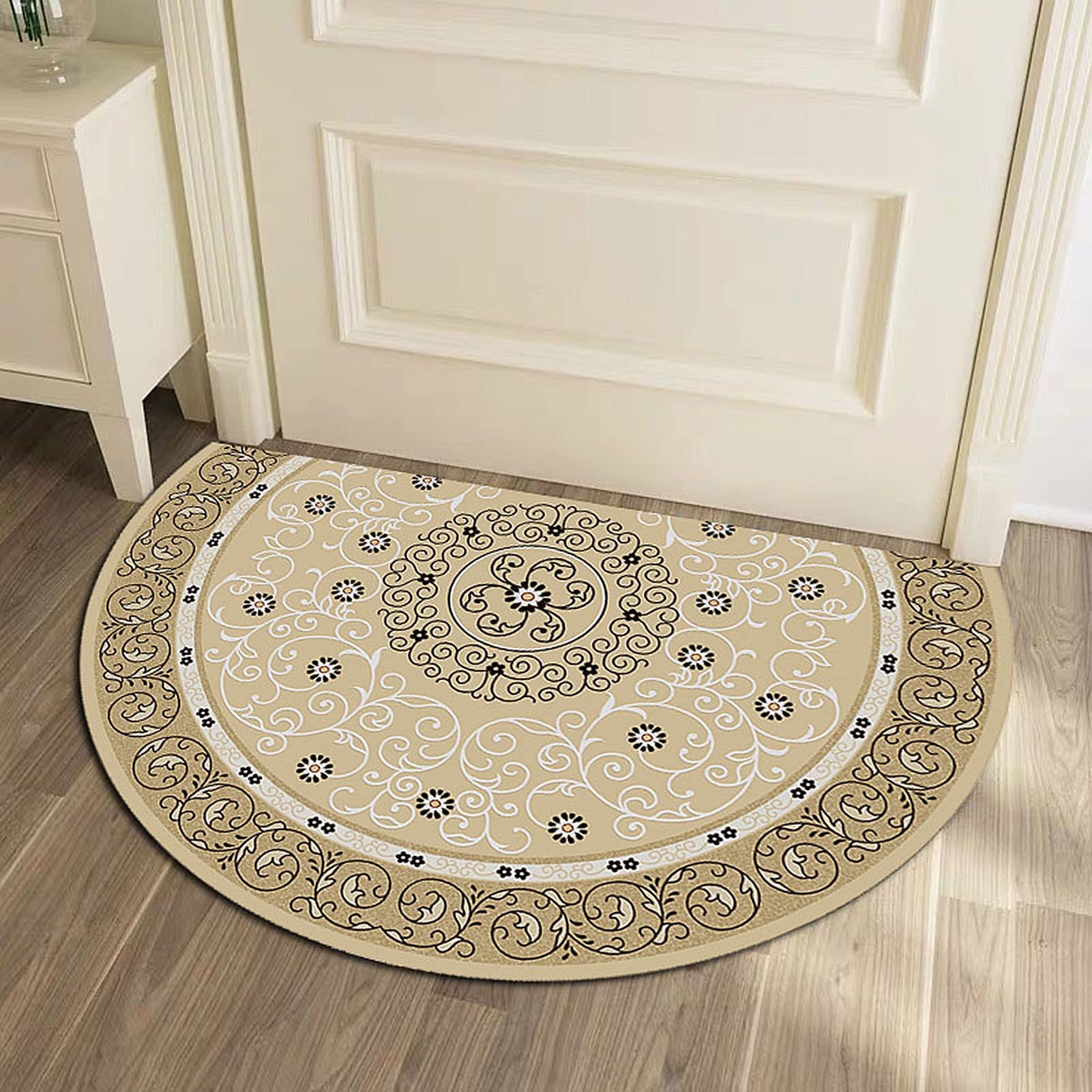 YEARLY Traditionelle Fußmatte im persischen Stil, Große Halbkreis-Eingangsmatte Floral Retro Europäischer Willkommensteppich Für Haustür (Color : C, Größe : 60 * 90cm)