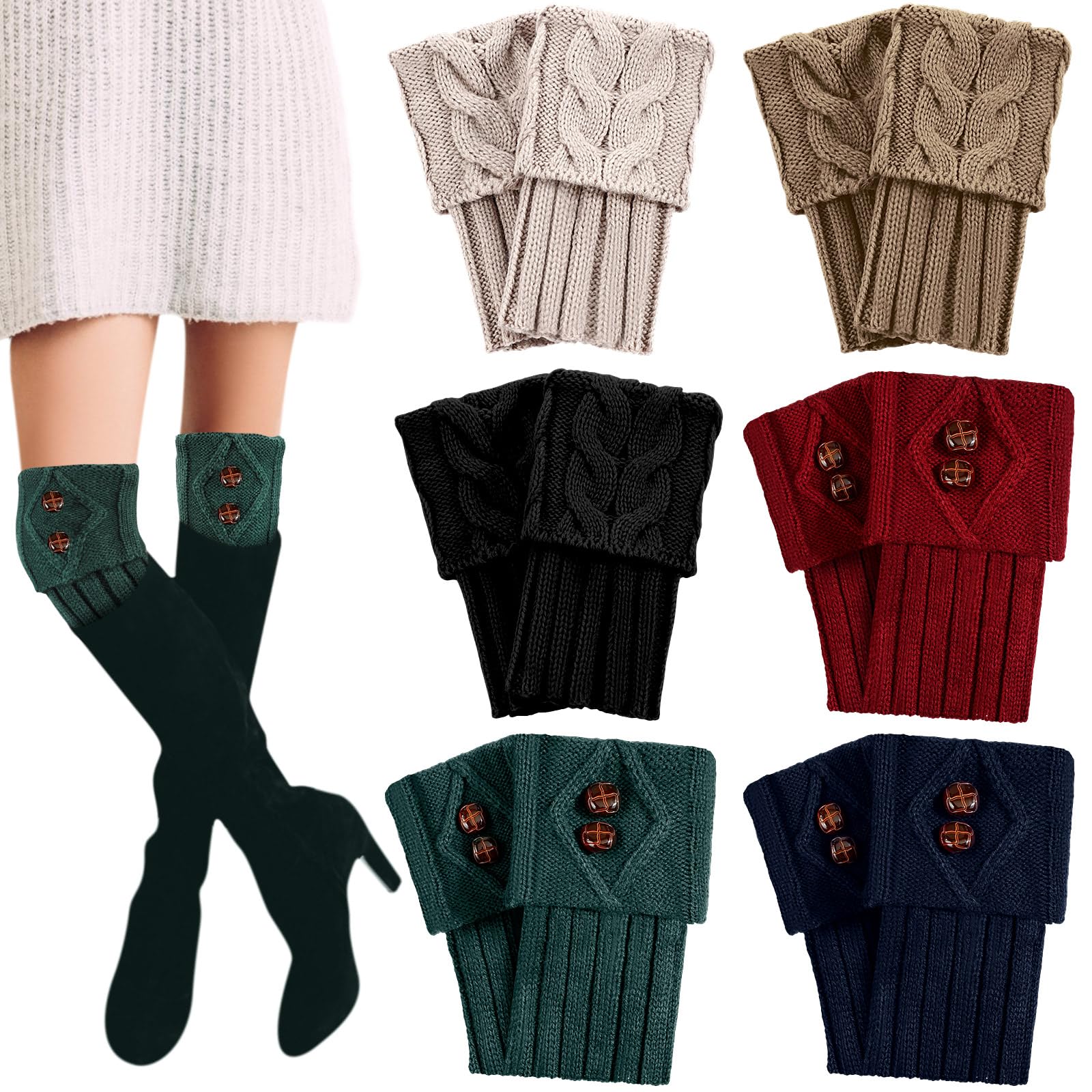 Geyoga 6 Pairs Womens Boot Cuffs Socks Winter Boot Topper Covers Warm Crochet Knitted Leg Warmers