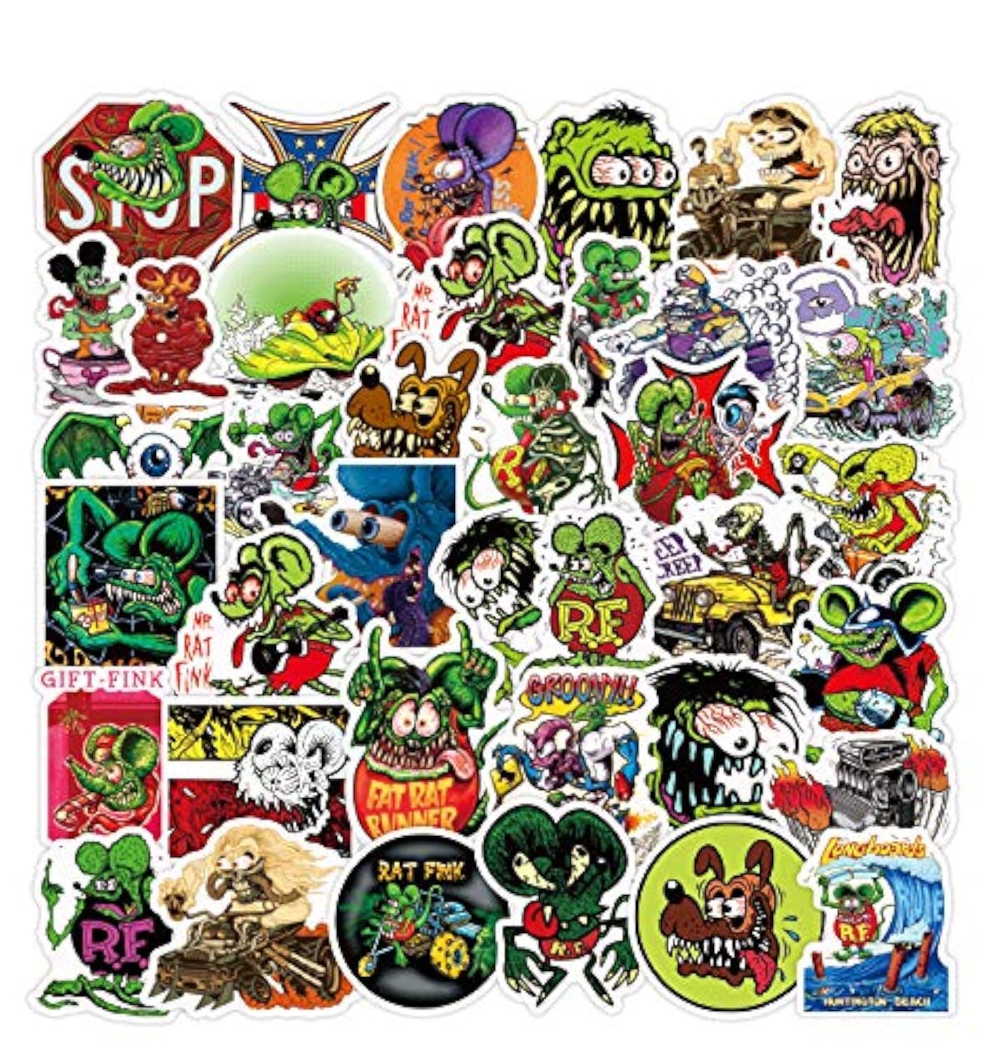 Hannal Rat Fink Stickers| 50 Pcs Tales of The Rat Fink Classic Movies Stickers Mouse Waterproof Stickers for Mobile Phone Laptop Luggage Guitar Case Skateboard Bike Car Decal Stickers