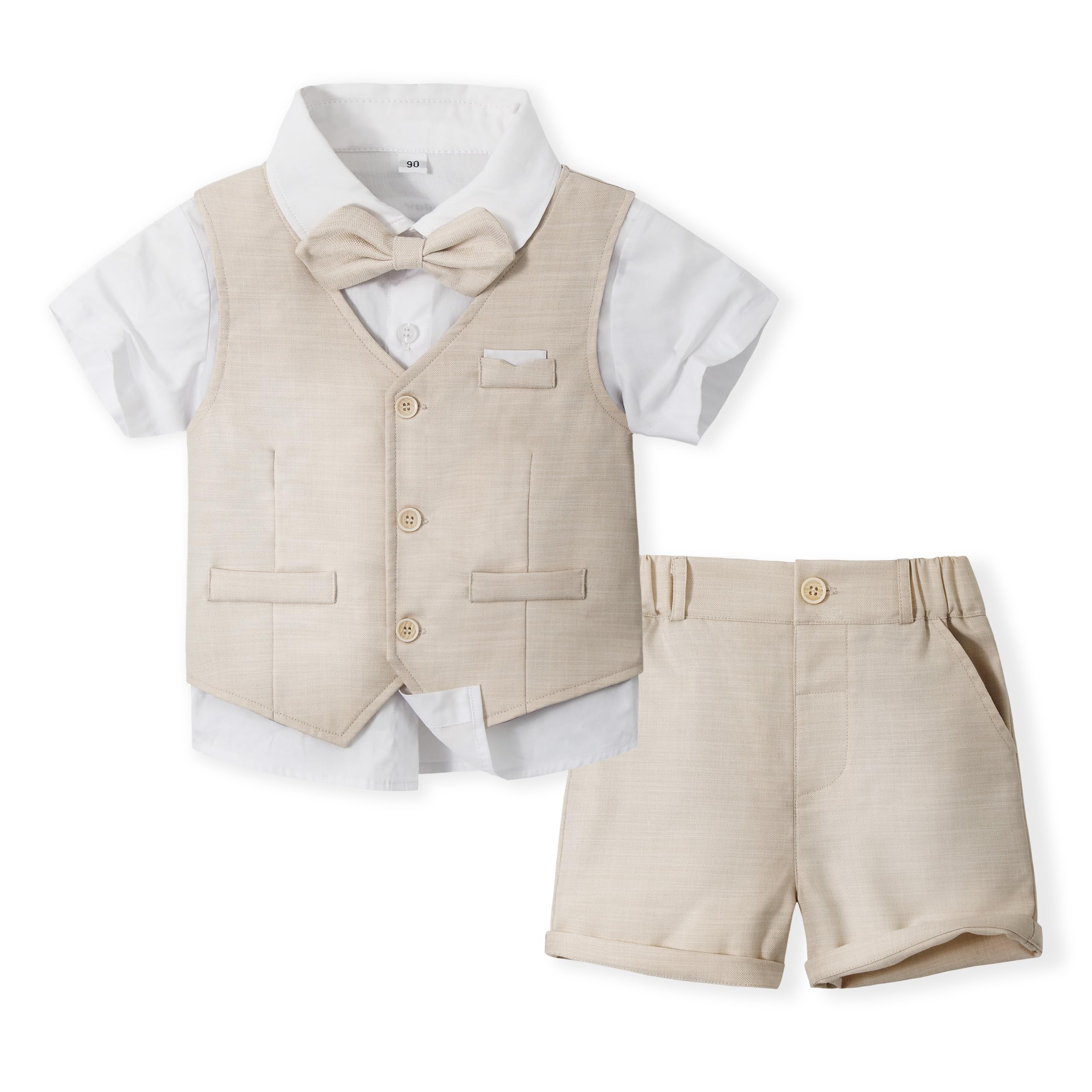 Volunboy Baby Jungen Anzug, Sommer Anzugweste Hemd mit Fliege + Shorts für Festlich Hochzeit Bekleidung Set 4tlgs