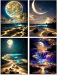 Muzagroo Art Moon Diamond Painting Kits for Adults, 5D Diamond Art Kits for Beginners, DIY Arts and Crafts for Living Room, Kids Room 4 PCS Wall Art