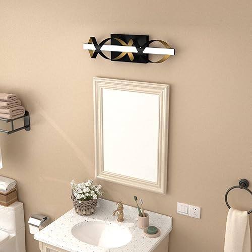 Miniatura 4 de Maxax Luz LED de tocador de baño, iluminación de barra de baño negra y dorada, aplique de pared LED de 16 pulgadas para armario de espejo,