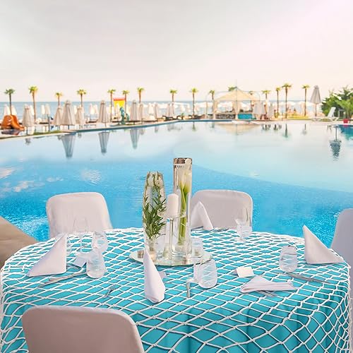 Miniatura 9 de Irenare Juego de 8 manteles decorativos de red de pescado para decoración de fiesta, de algodón y fundas de mesa redondas, para fiesta de cumpleaños