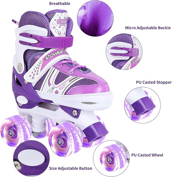 Roller Skates for Kids Adjustable Size Double Roller Skates with All Wheels Light up Fun Illuminating for Girls Boys for Kids Rollerskates for Kids Beginners Purple
