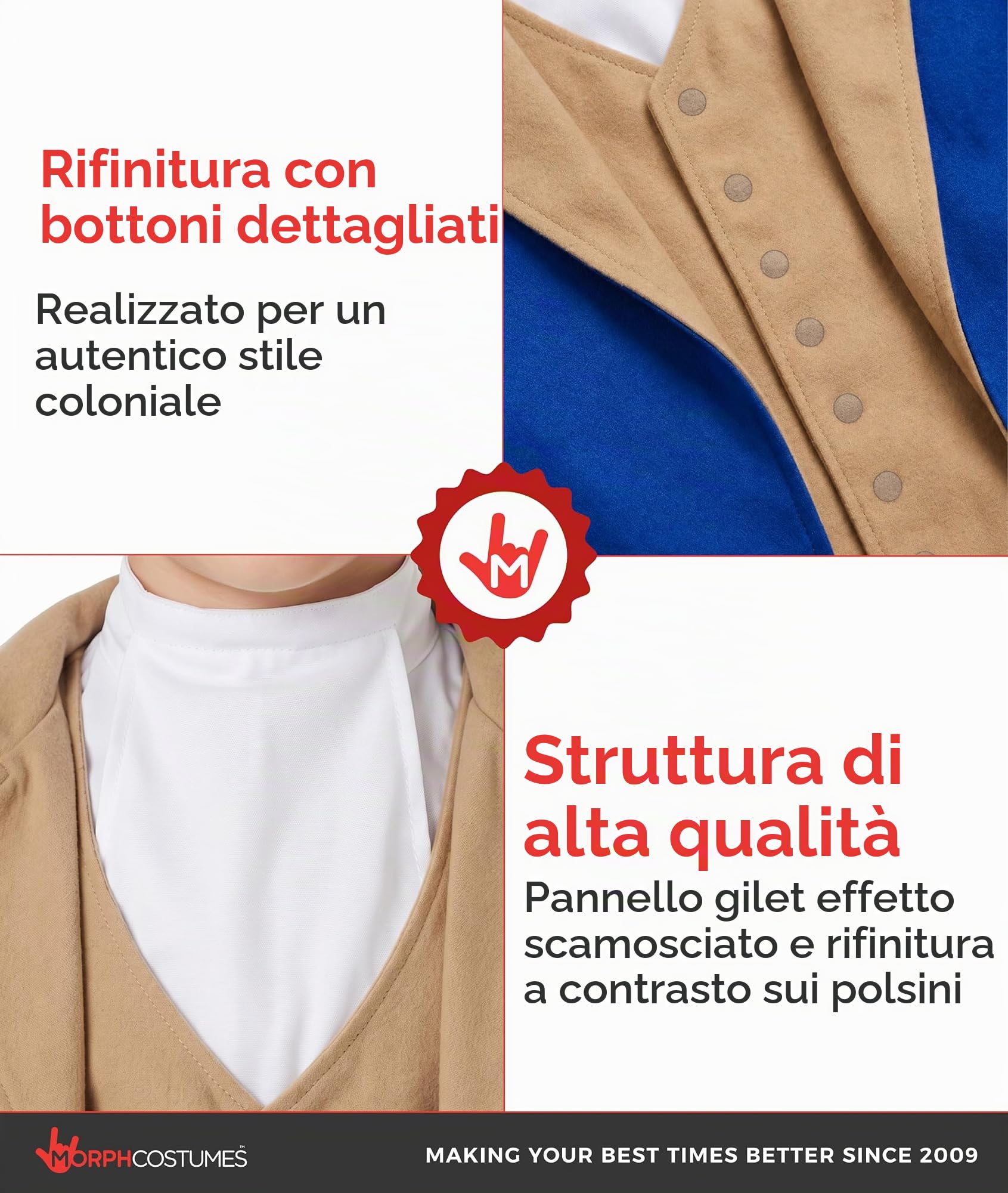 Morph Costume George Washington Bambino, Costume Halloween Bambino | Giacca Blu, Gilet, Parrucca Bianca & Cappello Nero, Perfetto per Halloween, Ideale per il Gioco di Ruolo
