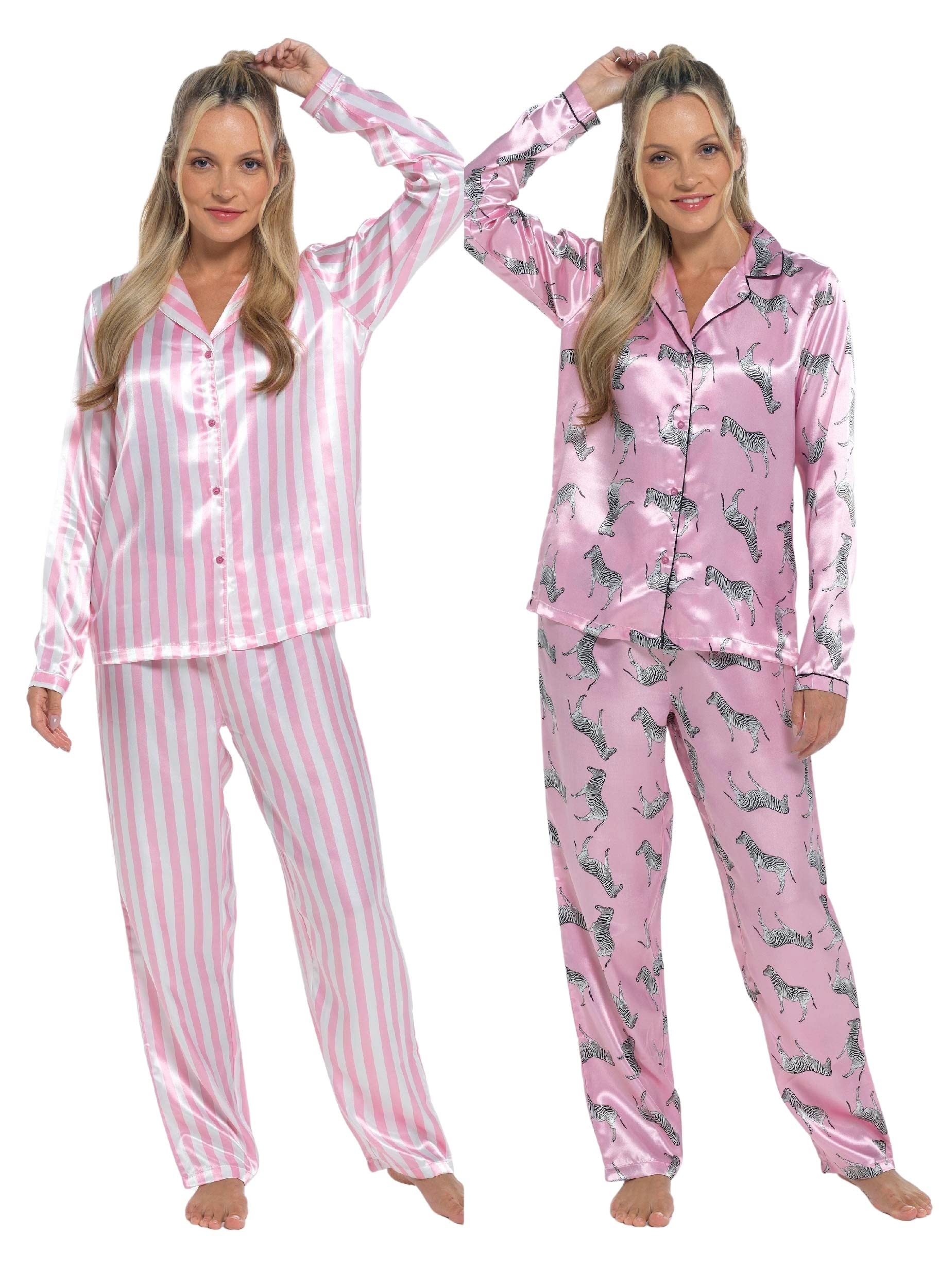Slumber Hut Ladies Satin Pyjamas LN1755 Pink Stripe Medium (12-14)