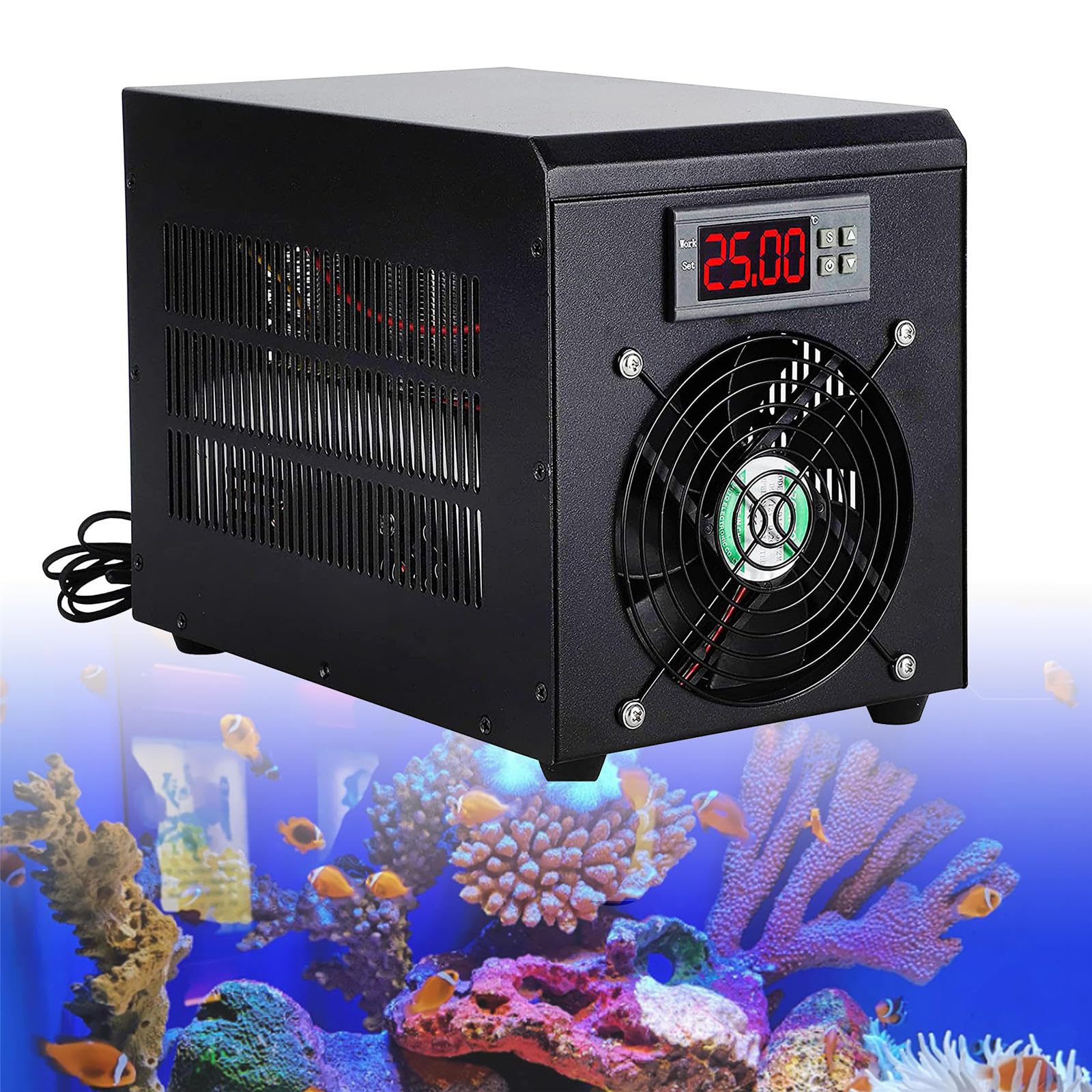 Enfriador de Acuario, Enfriador de Tanque de Peces de 60 litros, Enfriador de Agua Hidropónico/Agua con Pantalla HD, Ajuste de Temperatura,Cooling
