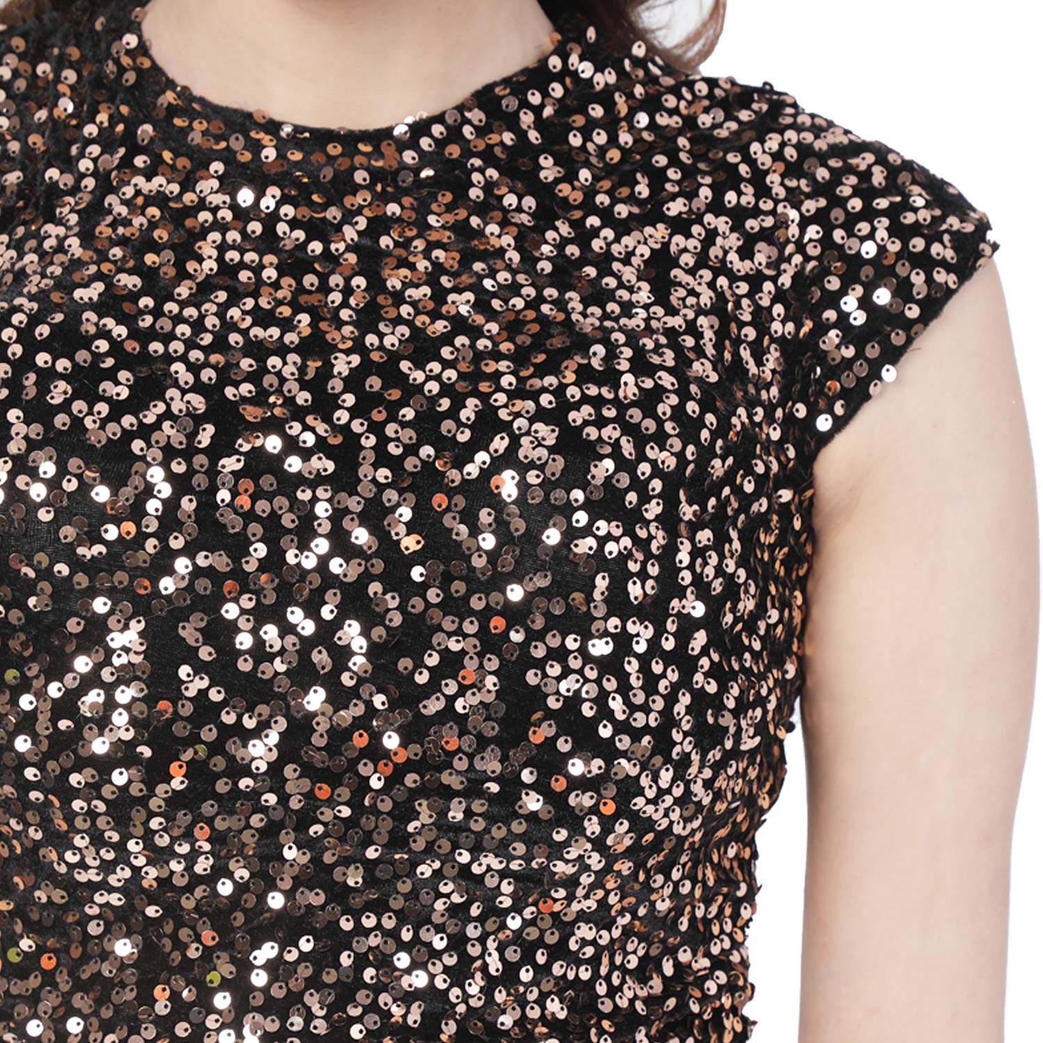 Matelco Women's Embellished Bustier Top/Crop Top with Back Zip (X-Small, Black & Brown) - Image 6 thumbnail