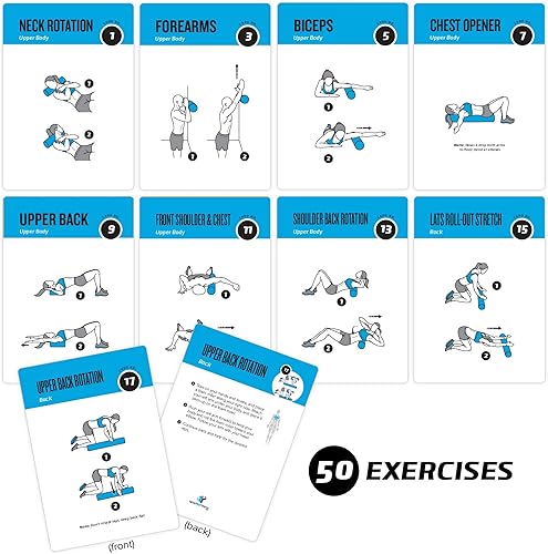 Miniatura 4 de NewMe Fitness Tarjetas de entrenamiento con rodillo de espuma  Baraja de instrucciones para mujeres y hombres, guía de fitness para principiantes