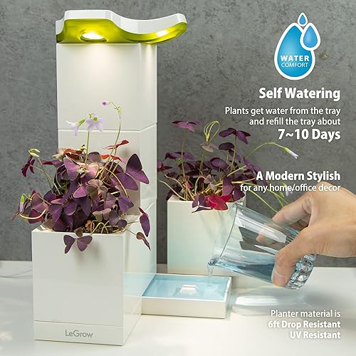 Miniatura 3 de LeGrow Maceta de interior con luz LED de crecimiento, temporizador automático de 12 horas, 7 días sin riego, 2 macetas de riego automático para
