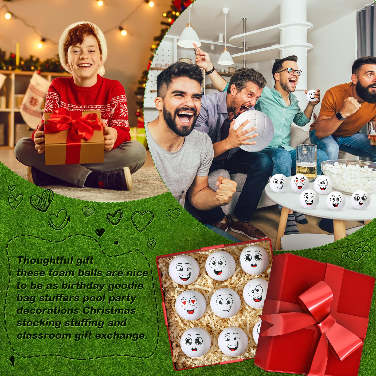 Shappy 48 Pcs Mini Volleyball Stress Ball Tiny Foam Sports Balls with Emotion Volleyball Team Gifts Sports Ball with Mesh Drawstring Bag for Volleyball Party Birthday School Carnival Reward, 6 Style