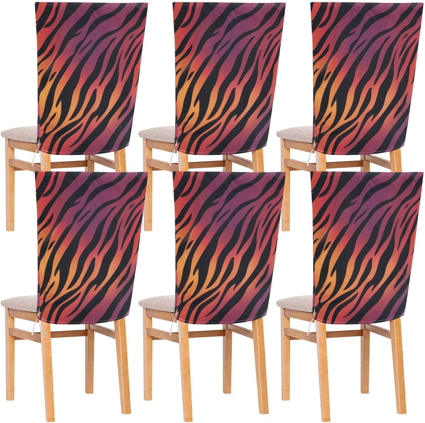 ALAZA Gradient Red Tiger Stripes Chair Back Cover Set of 6, Washable Reusable Removable Chair Slipcovers Decorative Chair Cover for Home Kitchen Wedding Party