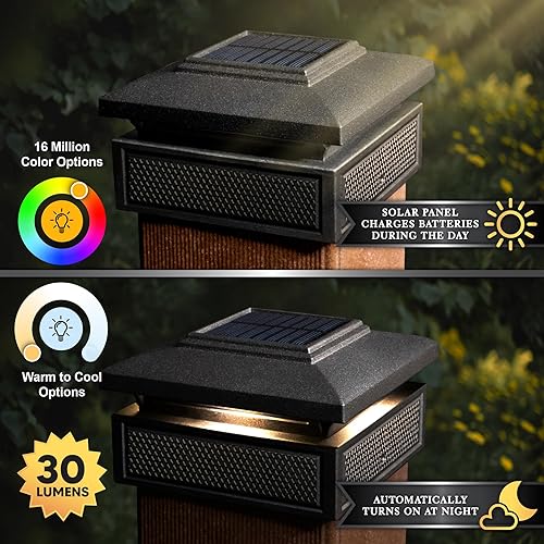 Miniatura 4 de Classy Caps Lumineer Smart Solar Post Cap SLT727 - Color de luz RGB ajustable, se adapta a postes de 3.5 x 3.5, 4 x 4, 4.25 x 4.25, 30 lúmenes,
