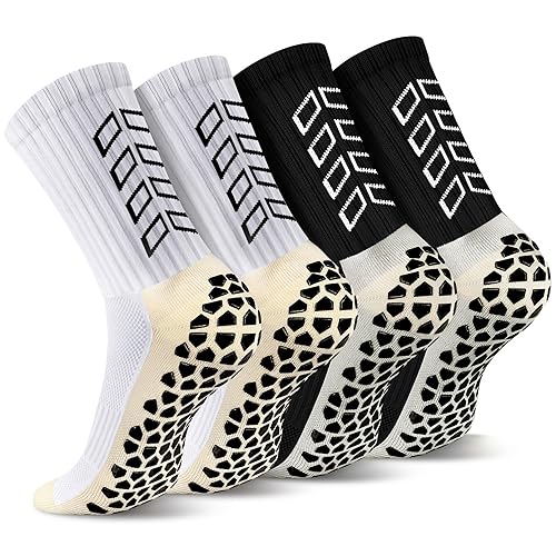 ENONEO Calze Calcio Antiscivolo Uomo 37-45 Calze Antiscivolo Calcio Anti Vesciche Addensare Cotone Calzini Sportivi Donna Traspirante Calzini Grip Calcio per Ciclismo Trekking - 37-45 - (Nero+Bianco)-2pc