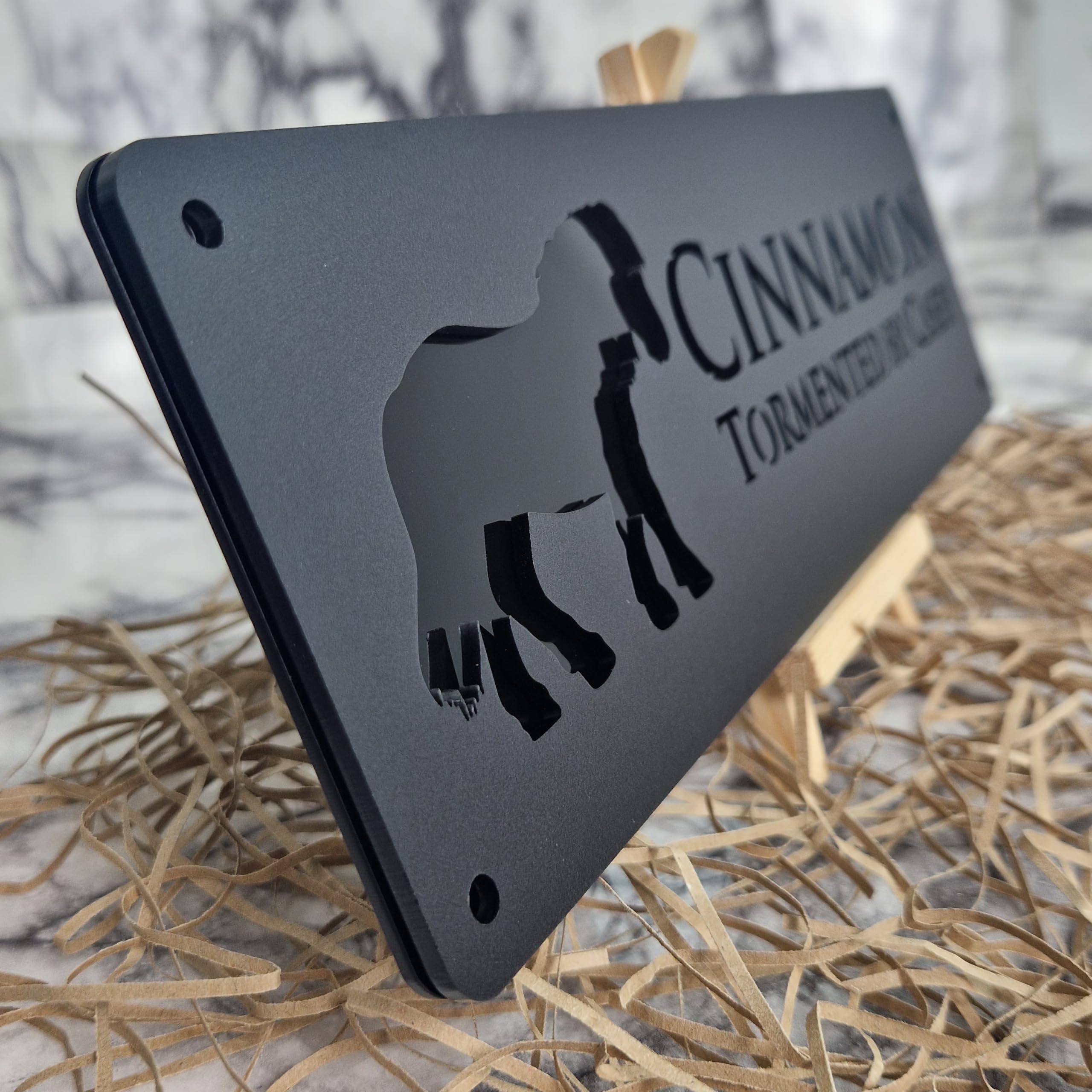 Black Mirror and Matt Black Personalised Horse stable Pony laser cut name door plate sign (L4-Shetland Pony)