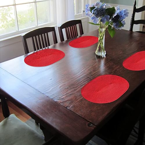 Miniatura 4 de CAIT CHAPMAN HOME COLLECTION Juego de 6 manteles individuales de plástico de polipropileno trenzado ovalado (rojo)