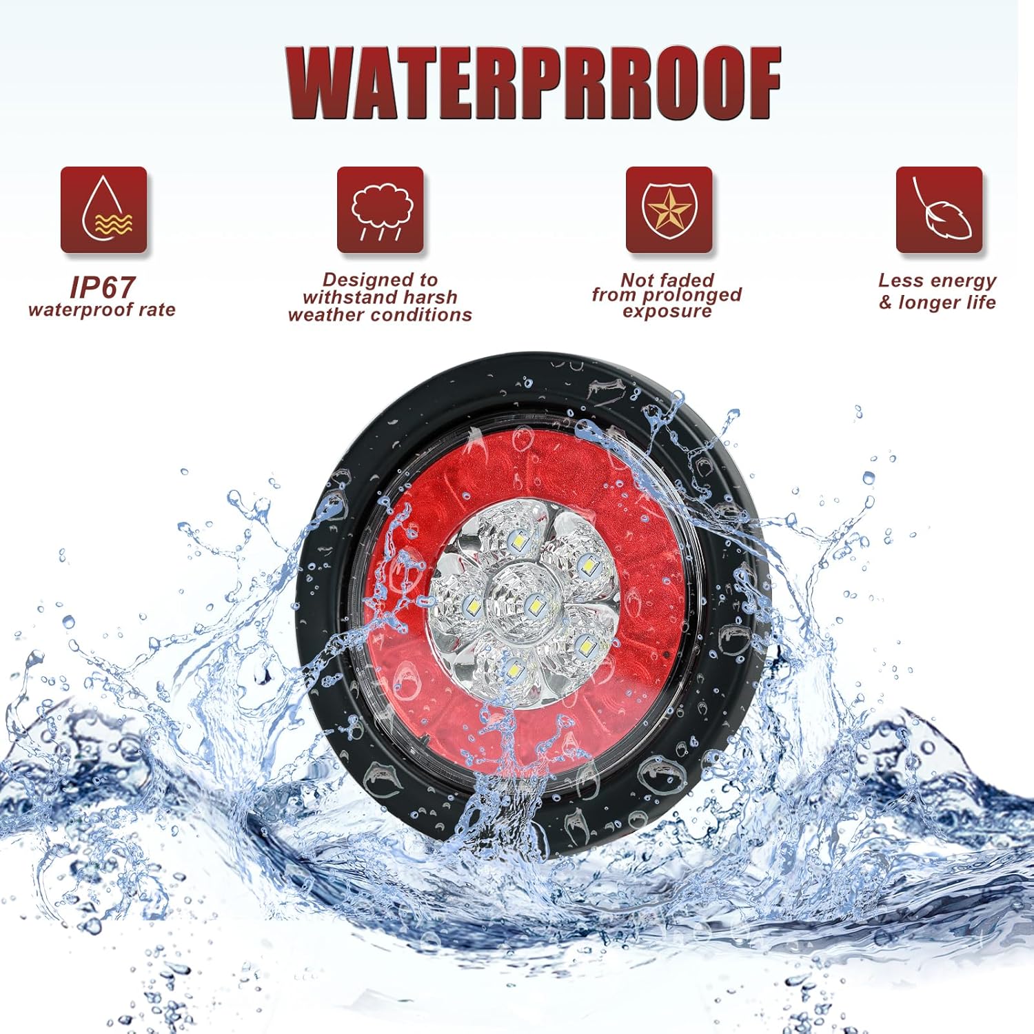 4PCS 4" Round LED Trailer Tail Lights 16LED with Rubber Grommet Sealed Waterproof IP67,Brake Stop Running Reverse Signal Lamps for RV Trailer Trucks Van