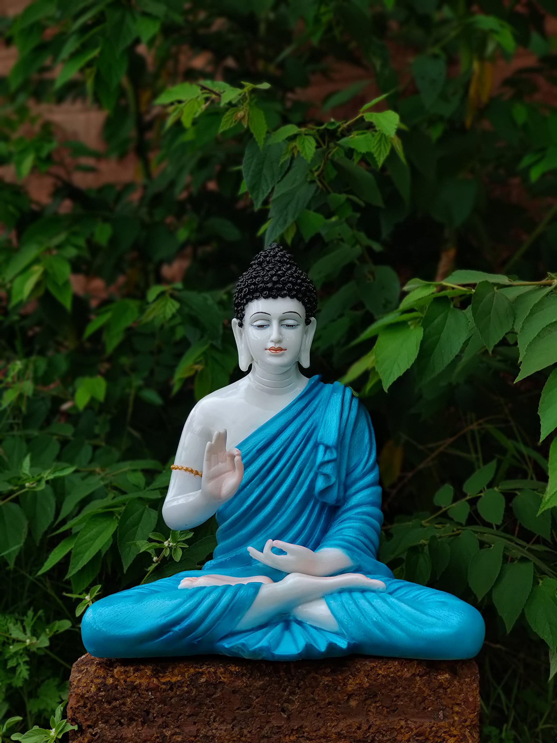 Akashwani Meditating Buddha Idols for Home Decor Big Size Large Living Room Office Desk Table Outdoor Resin Statues (Blue)