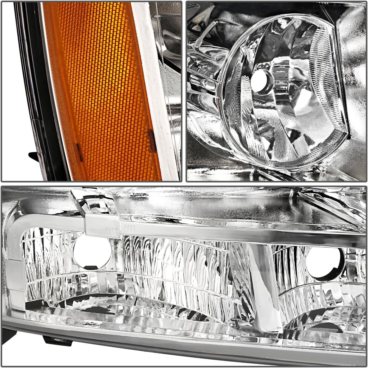 DNA MOTORING HL-OH-CSA07-CH-AM Pair Headlights Compatible with 07-14 Chevy Tahoe Suburban 1500/07-13 Avalanche Suburban 2500, Chrome/Amber