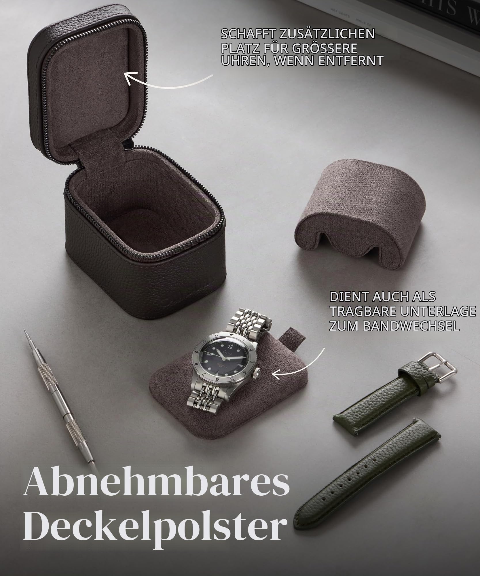 TAWBURY Fraser 1 Uhren-Reiseetui - Echtes Leder, Einzeluhren-Tragetasche für kleine und große Uhren | Kompakte, leichte & stabile Armbanduhr Aufbewahrungsbox für Damen & Herren (Braun)