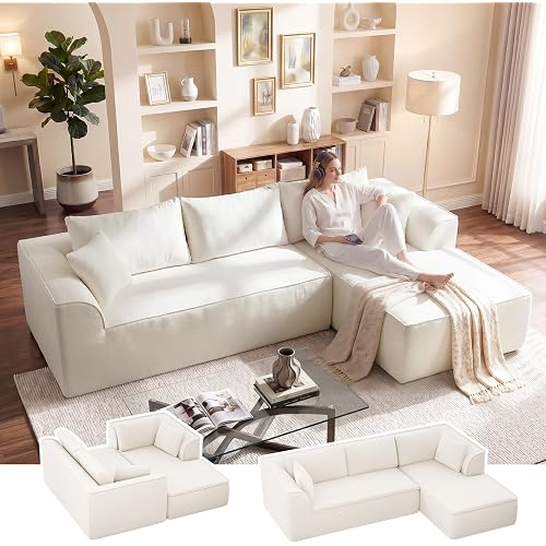Vesgantti 106" Cloud Sectional Couch with Chaise, Deep Seat Modular Sectional Sofa Chenille Memory Foam Sofa Boneless Couches for Living Room Bedroom, No Assembly Required (Beige, Right-Facing Chaise)