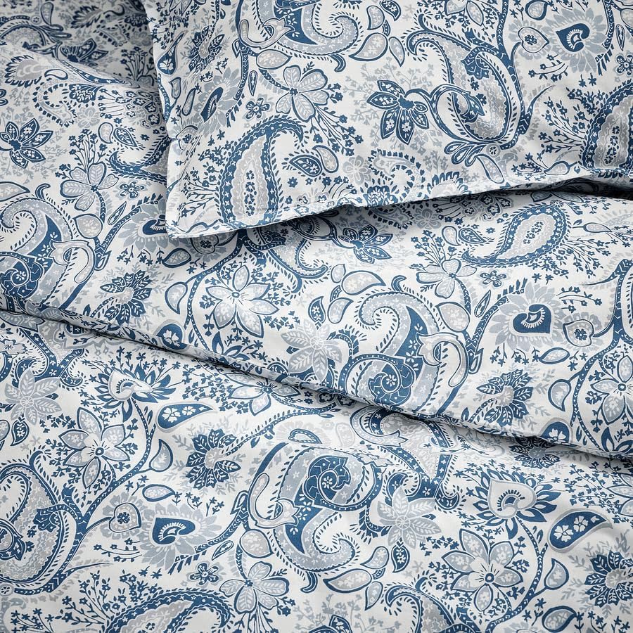 Paisley Duvet Cover Set King/Queen – Soft Cotton Viscose Blend, Breathable & Cool, Decorative Button Closure, 3-Piece Bedding Set with Pillowcases – Classic Pattern (Blue/White, King)