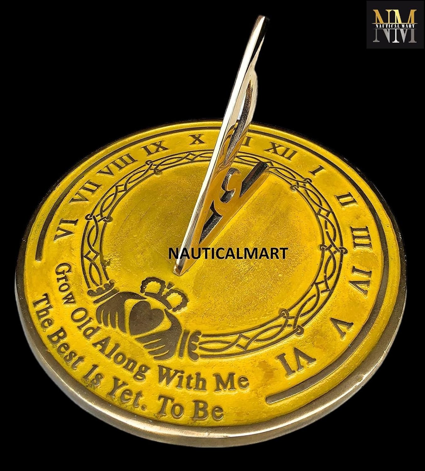 NauticalMart Garden Sundial Grow Old with Me -The Best is Yet, to be (Golden Finish), Unique Wedding Gift Idea for Parents, Friends, Engraved Anniversary Sundial Gift