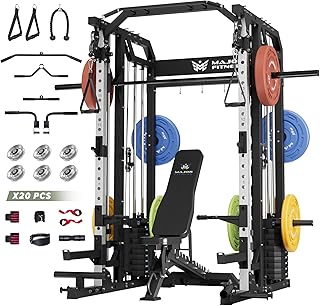 Major Fitness Smith△ Machine Drone2 Premium, All-in-One Home Gym Squat Rack with Aluminum Pulley Set , Weight Bar, Dual LAT Pull-Down Systems & Cable Crossover Machine for Full-Body Workouts
