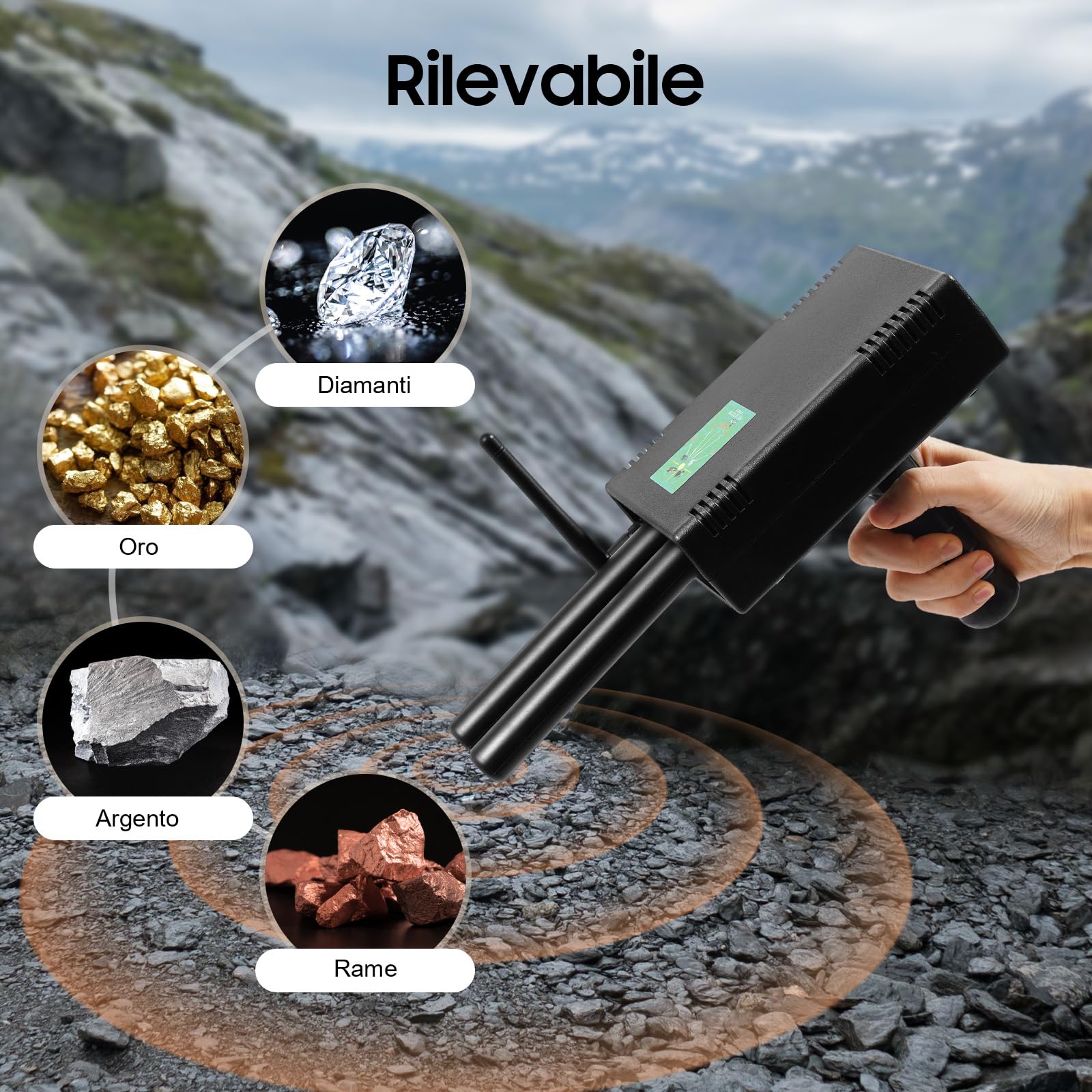 Detector de metales de mano, profesional, doble muestra, alcance de 1000 m, 20 m de profundidad, detector de tesoros, dorado, con bolsa portátil para adultos