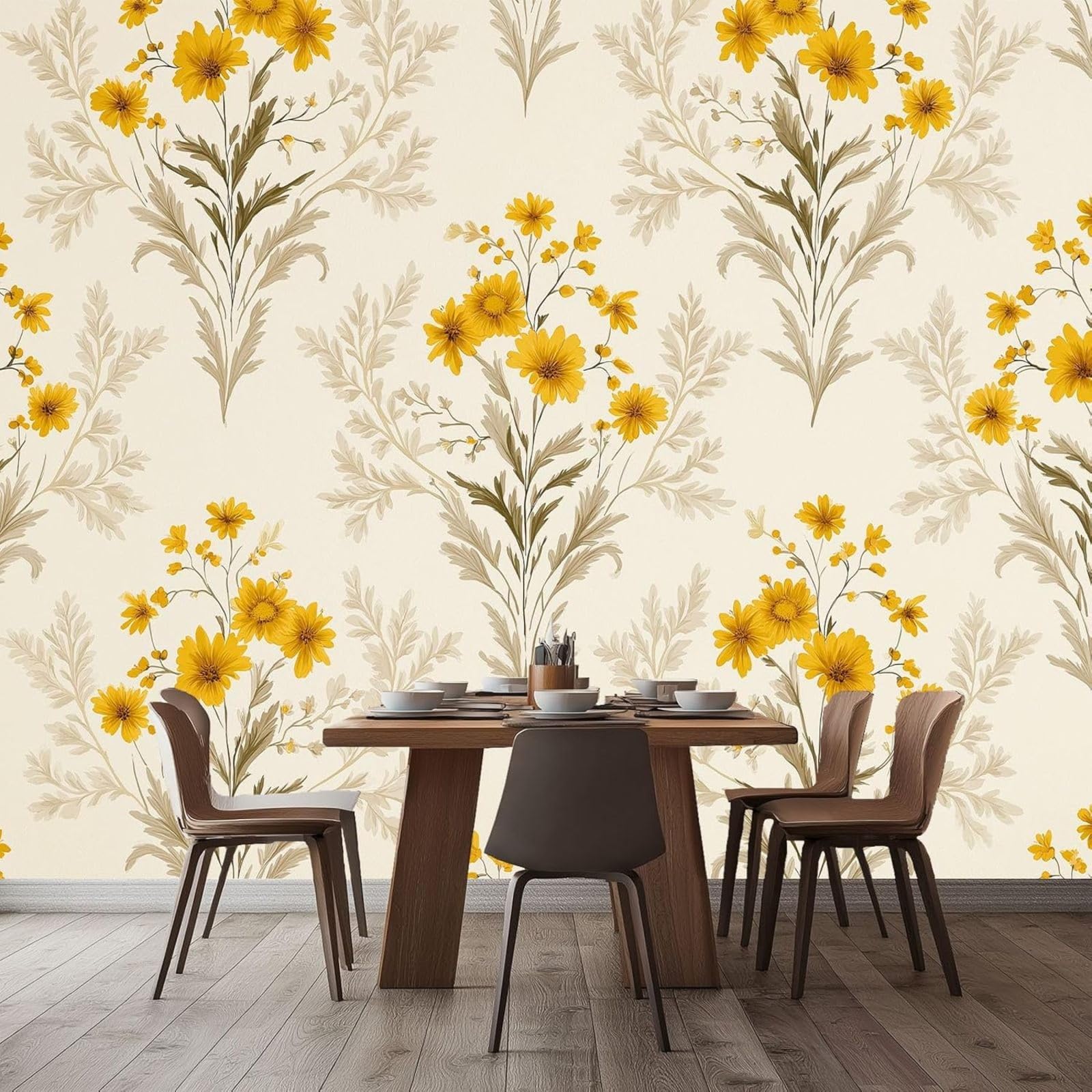 Papier peint panoramique 3D intissé chambre enfant fleur jaune