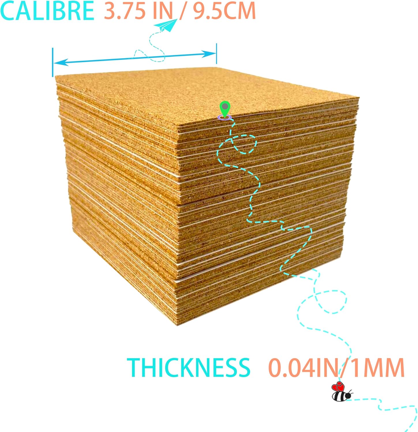 60 PCS Square Self-Adhesive Cork Backing Sheets Cork Coasters DIY Crafts-Paper Cutting-Drawing Board-Bottom Protection for Stone Coaster and Wooden Coaster Glass Ceramic Cup 3.75" x 3.75" - Image 2
