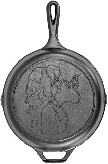 Lodge Dolly Parton 10.25 Inch Pre-Seasoned Cast Iron Skillet - Signature Teardrop Handle, Oven/Stove/Grill/Campfire Safe, Black