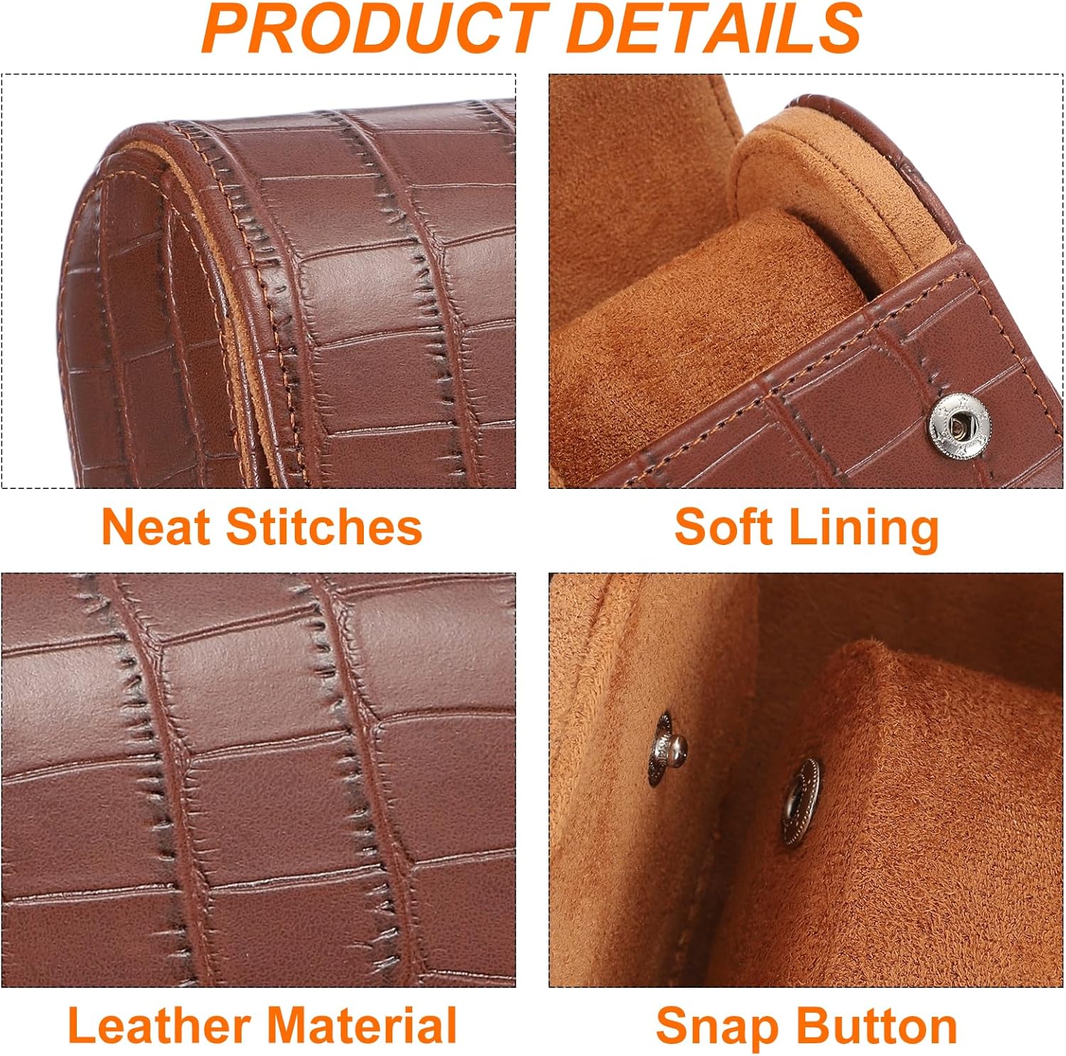 HARFINGTON Watch Roll Travel Case 3 Slot Portable Leather Watch Case for Men and Women, Watches Storage Organizer with Removable Pillow for Traveling, Display, Stripe Texture Brown