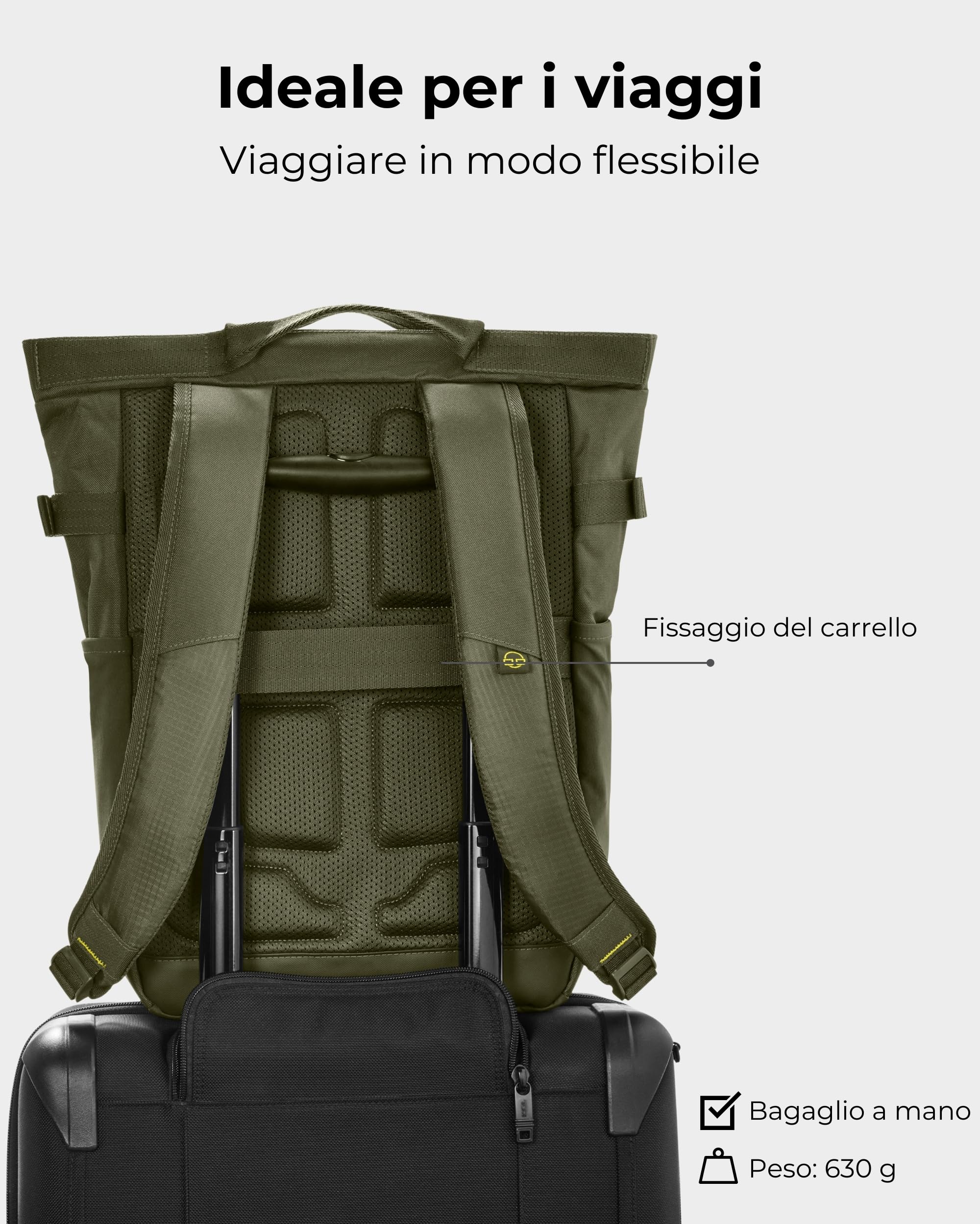 Johnny Urban Zaino Uomo Donna Verde - Harper - Zainetto Da Viaggio Sport Tempo Libero Con Molti Scomparti - Scomparto Per Porta PC 16 Pollici - Idrorepellente
