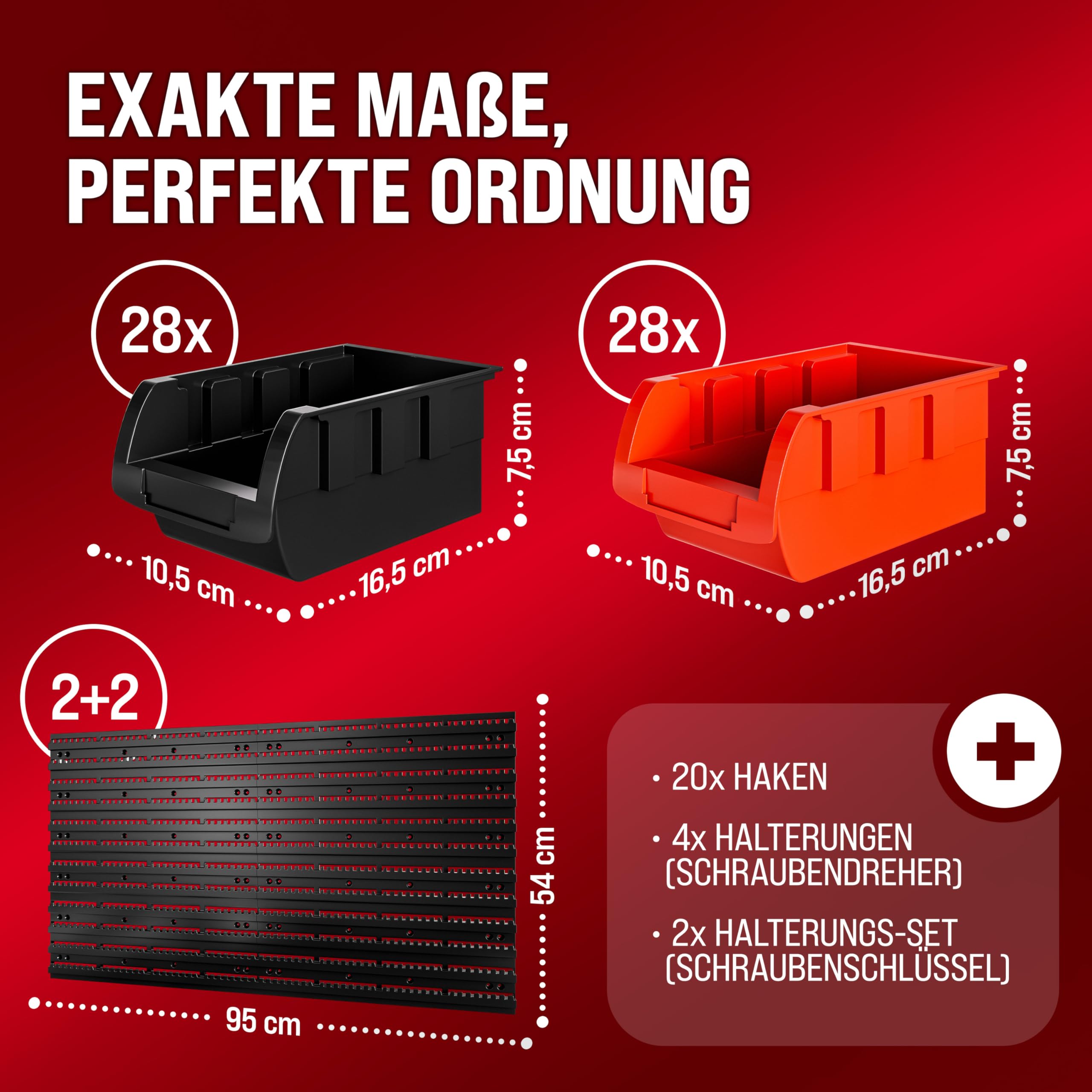 DEUBA® Wandregal mit Stapelboxen und Werkzeughalter 86 tlg Box Erweiterbar Werkstattregal Werkzeuglochwand