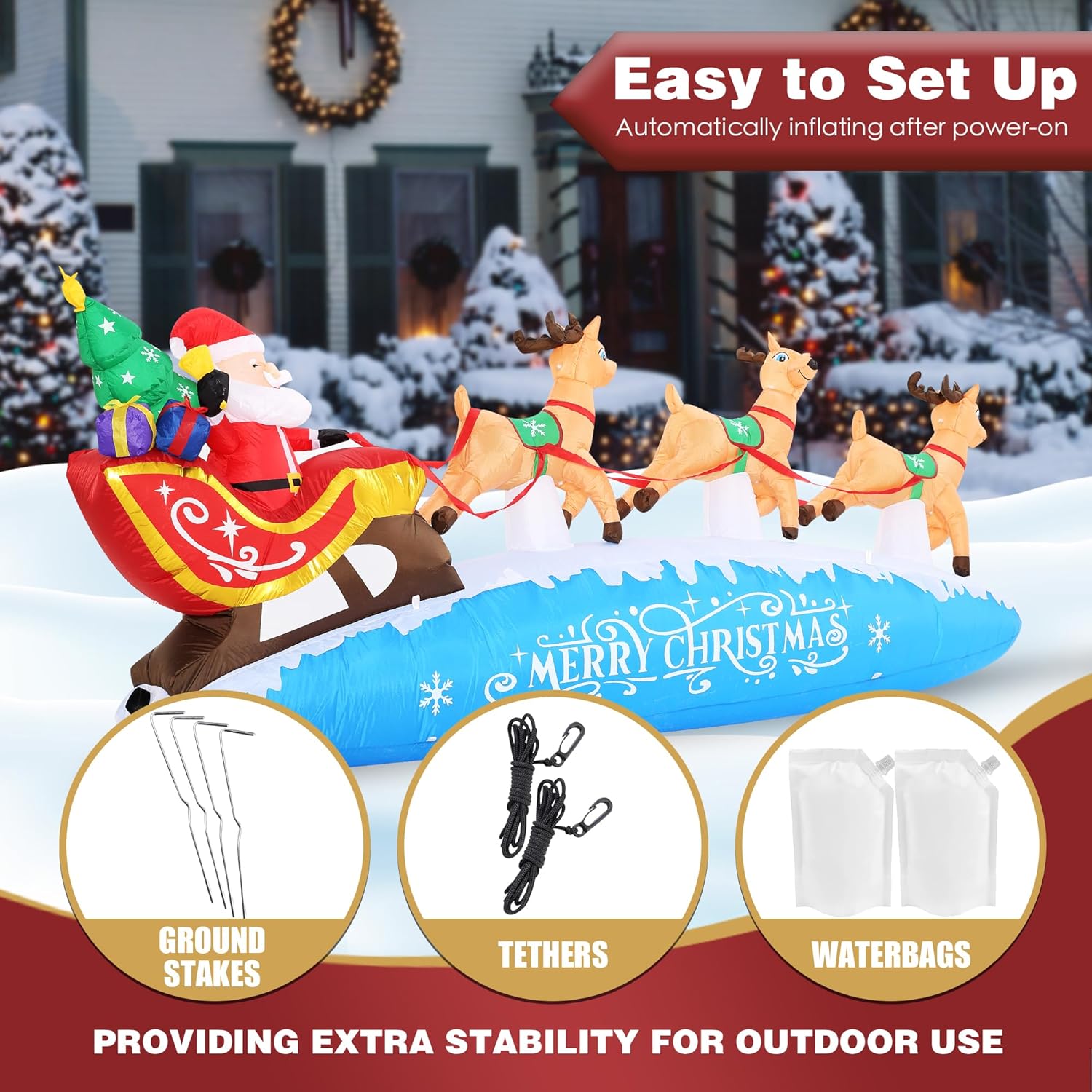 ZPISF 10 FT Santa Sleigh with Reindeer Christmas Inflatables Outdoor Decorations, Christmas Blow Up Yard Decorations for Garden Lawn Xmas Decor (Blue) - Image 6