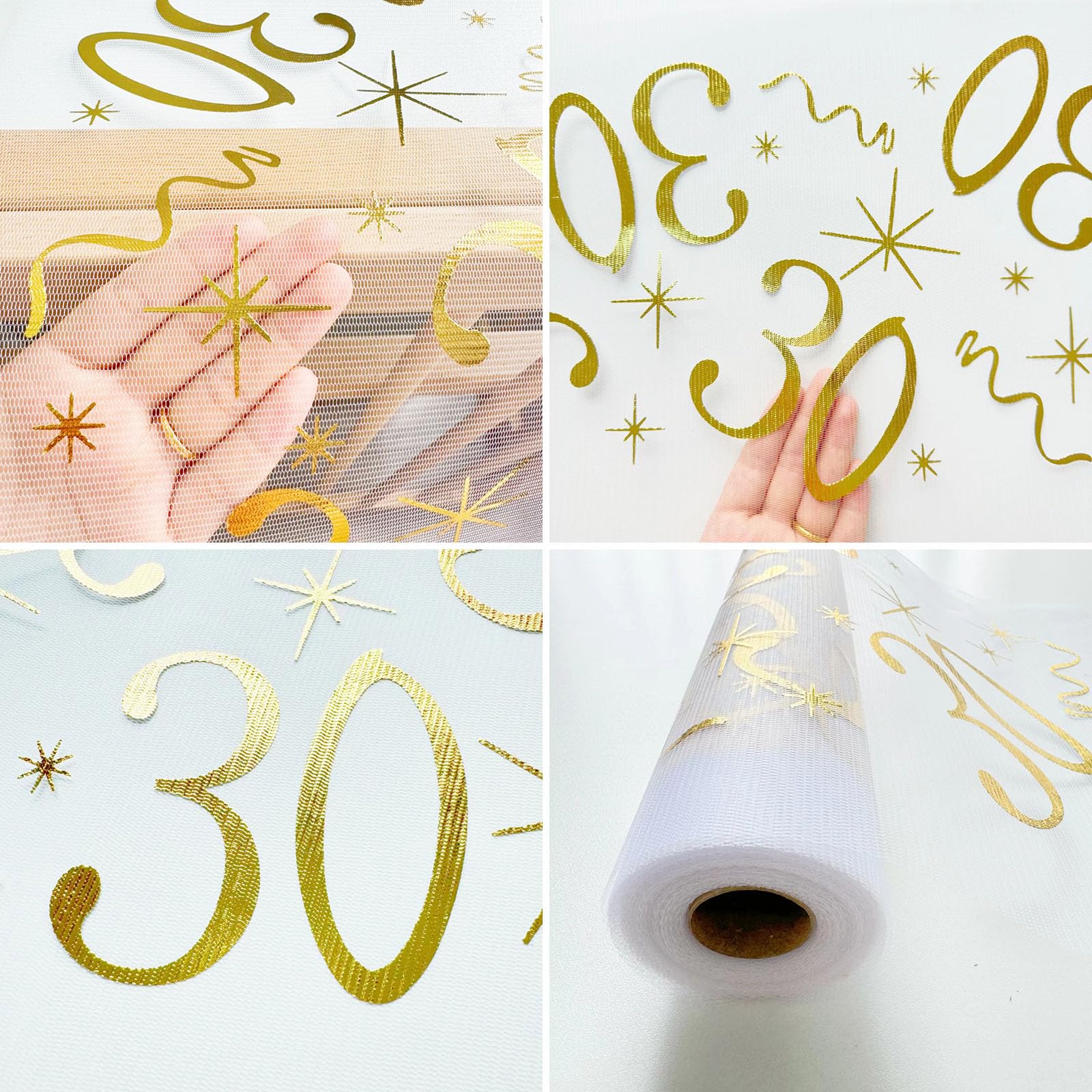 Tafelloper verjaardag 30 jaar, tafeldecoratie verjaardag 28 cm x 10 m, goud 30e verjaardag tafelkleed decoratie, verjaardag tafelband voor 30-jarige man en vrouw
