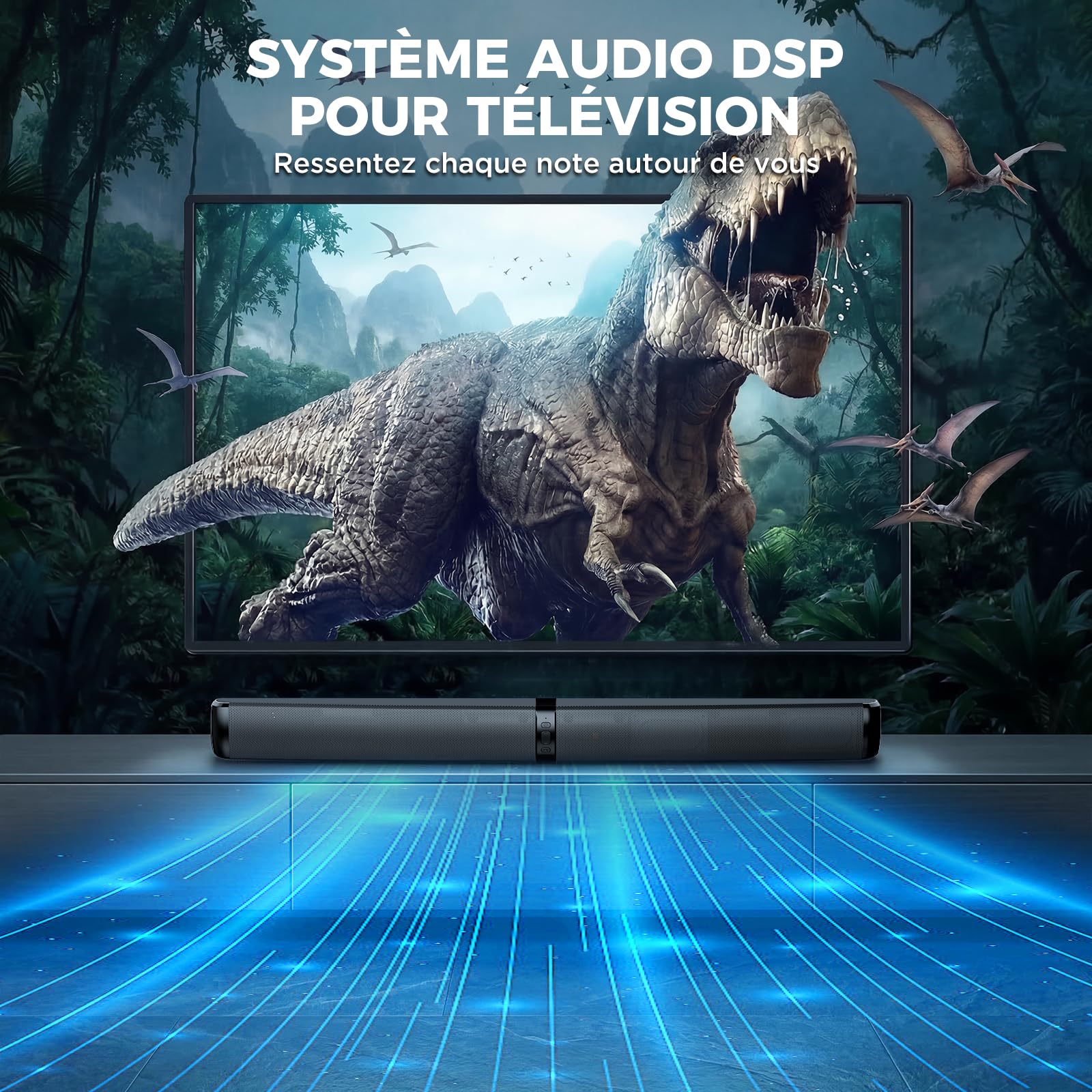 GarageRock Barre de Son TV 90W 2-en-1 Amovible Bluetooth 5.3 Arc Optique AUX Home Cinéma