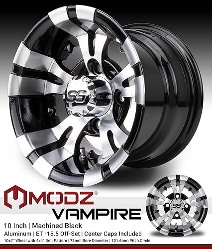 Miniatura 3 de MODZ Vampire Glossy Black - Juego de 4 ruedas para carrito de golf de 10 pulgadas y Arisun Cruze (20550-10) DOT de perfil bajo