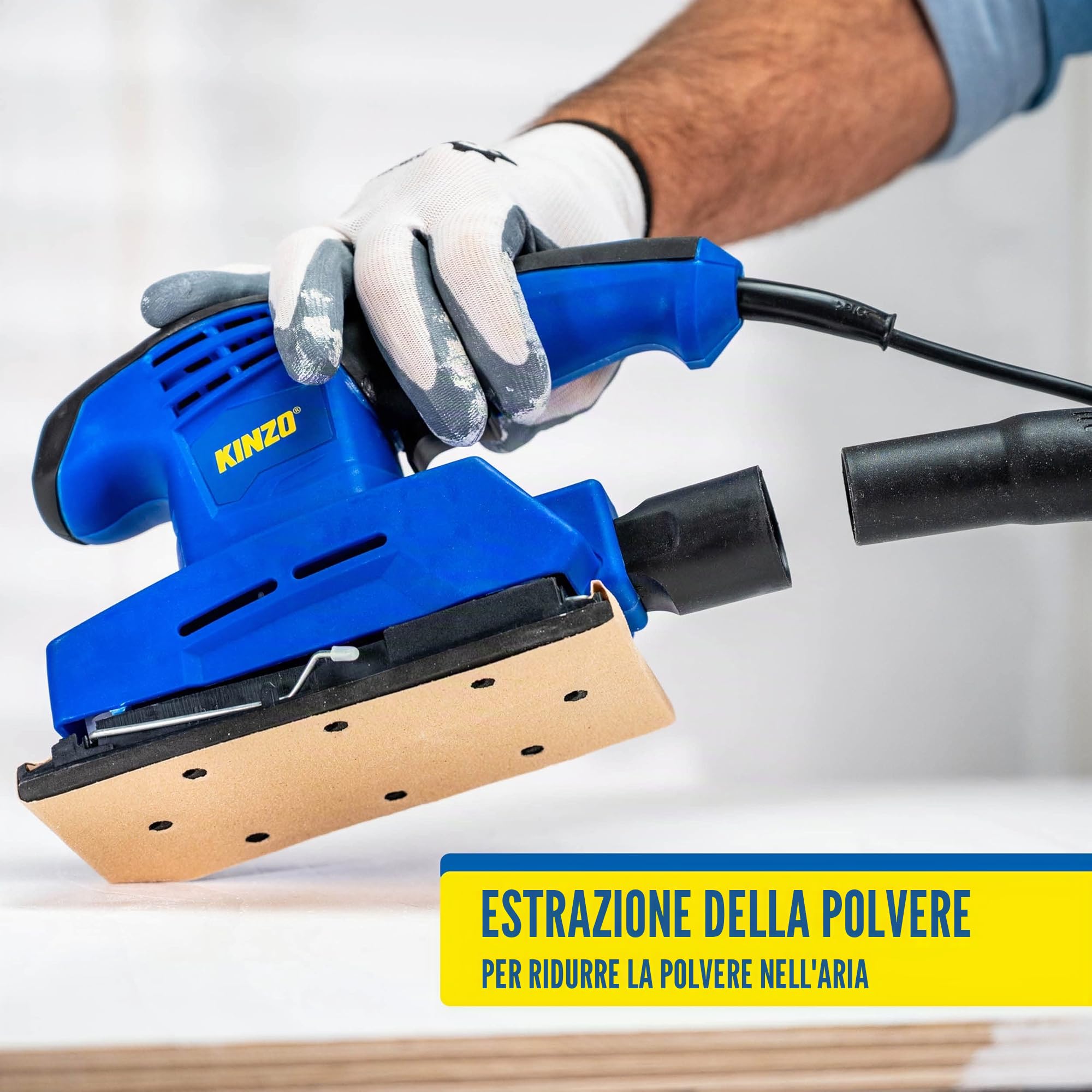 Kinzo Smerigliatrice – 230 V – Blu – Lavorazione del legno – Levigatrice orbitale