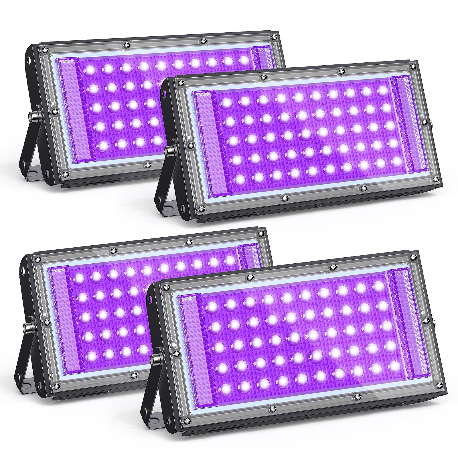 GKT 4 szt. reflektor 50 W, czarne światło, 385-400 nm czarne światło, nadaje się na Halloween, Boże Narodzenie, imprezę fluorescencyjną, światło utwardzania żywicą UV, wyświetlacz ze szkła uranowego