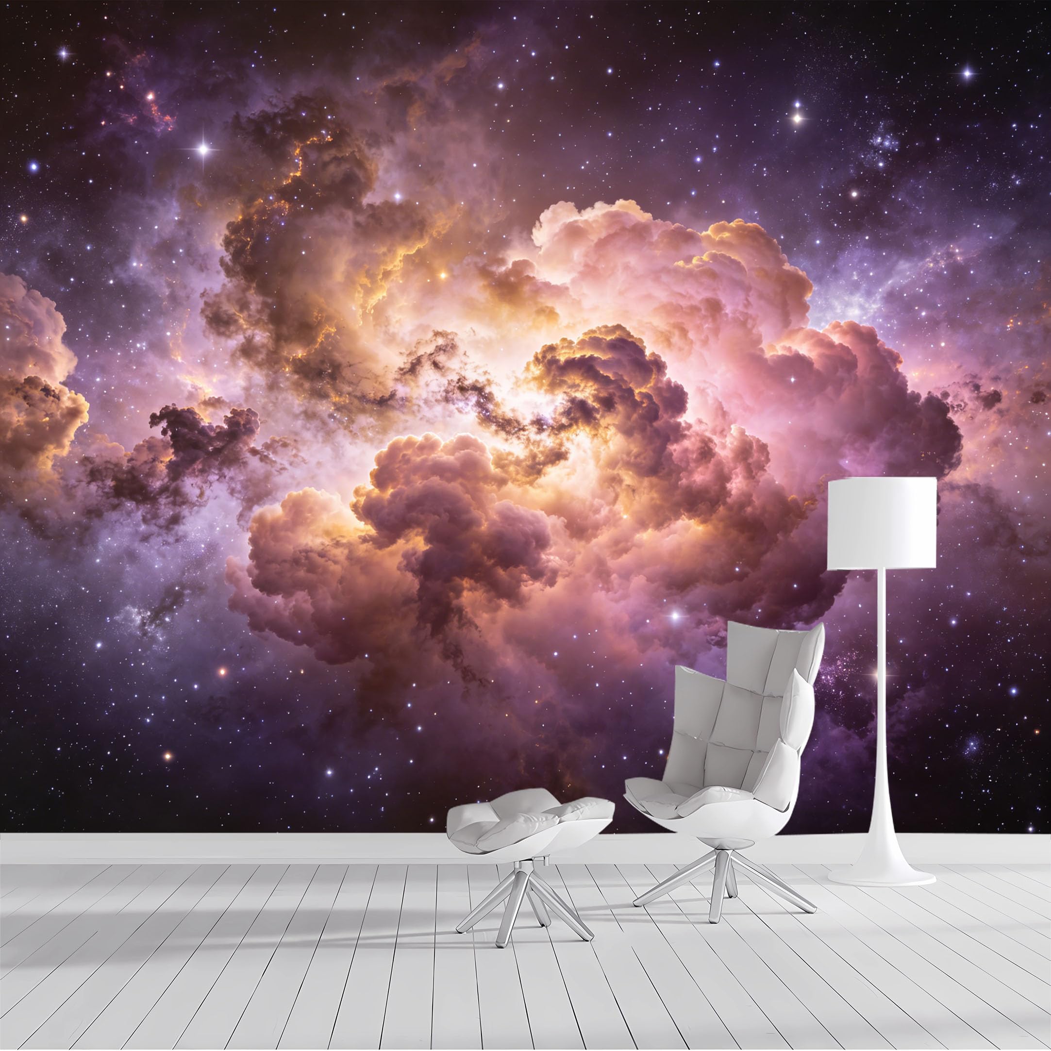 Custom Size Wall Mural Nebula Space Cosmic Clouds Fantasy Sky Watercolor SelfAdhesive Wall Fabric Removable Peel and Stick Wallpaper Wall Decor for Living Room Bedroom Bathroom