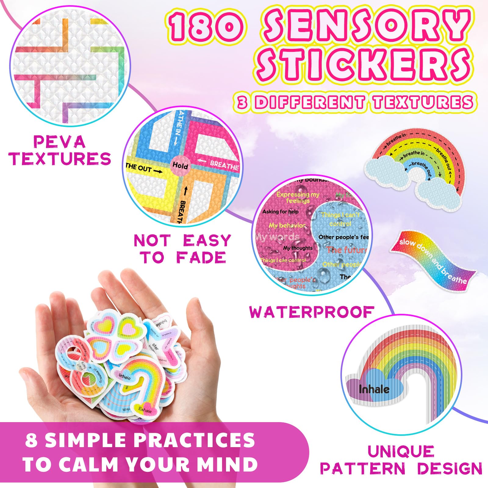 Snapklik.com : Libima 180 Pcs Anxiety Sensory Stickers Anxiety Textured ...