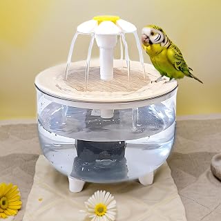 Large Bird Bath for Cage with Filter, Automatic Parrot Bird Shower Budgie Bath, Bird Water Dispenser Parrot Bathtub for Parakeets, Cat Drinking Fountain for Pet (Wooden Lid)