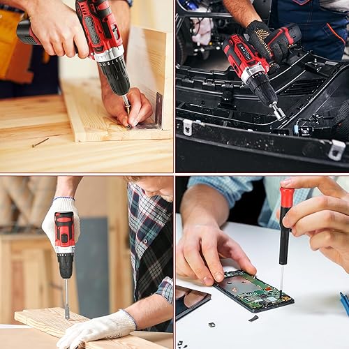 Miniatura 7 de TLGREEN Juego de herramientas de 138 piezas con taladro inalámbrico de 12 V, kit de herramientas manuales eléctricas con juego de brocas magnéticas,