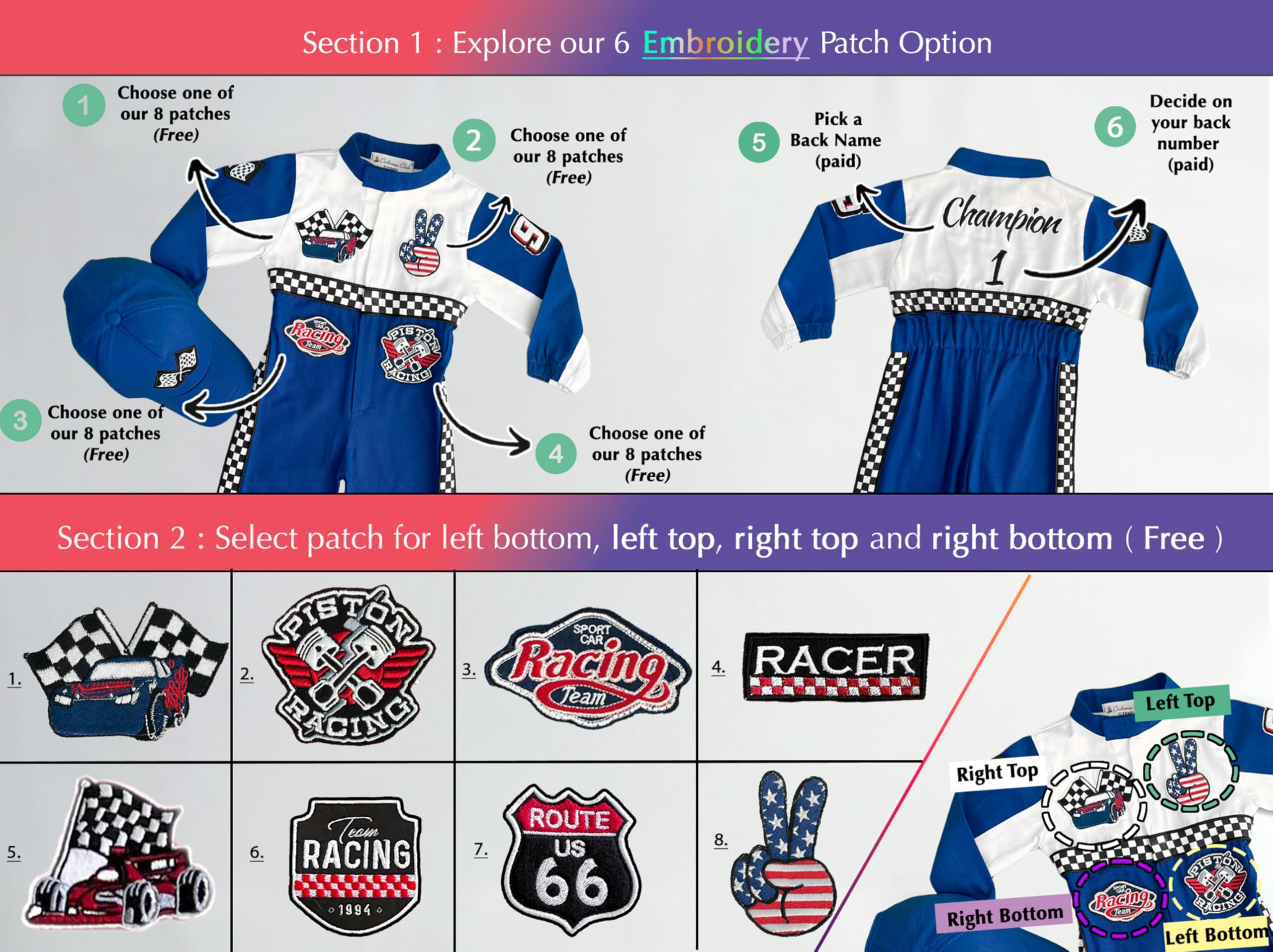 Costumes Club Personalized Handmade Race Car Driver Costume for Toddlers (3T, Blue), 3 Years - Image 9